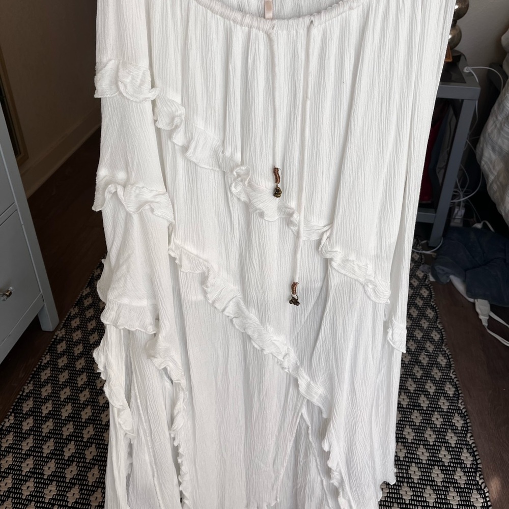 Free People White Ruffled Maxi Skirt